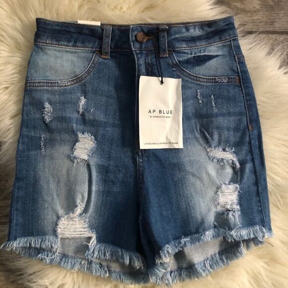 AP Blue by Aphrodite Distressed Denim Shorts - Picture 2 of 8